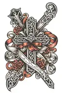 cross with ribbon wrapped tattoo design idea