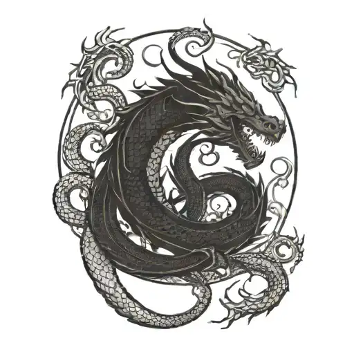 Jormungandr Dragon circle with black surroundings details tattoo design idea