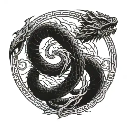 Jormungandr Dragon circle with black surroundings details tattoo design idea