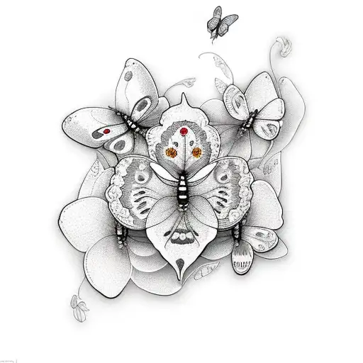 flower with 3 butterflies  tattoo design idea