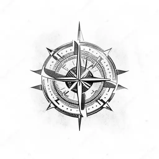 viking warrior and compass  tattoo design idea