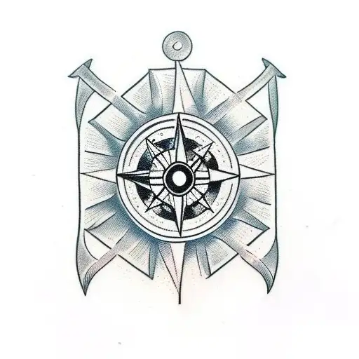 viking warrior and compass  tattoo design idea