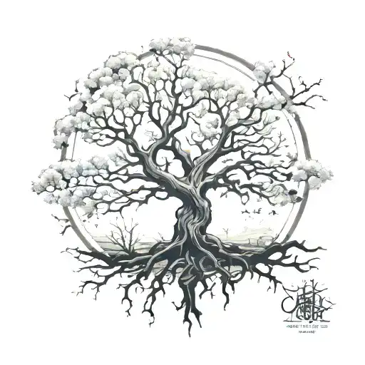 leafless tree surrounded tattoo design idea