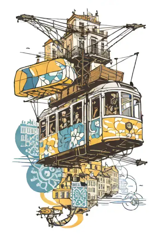 lisbon tram, azulejo, skydive, 27, Gaudi tattoo design idea