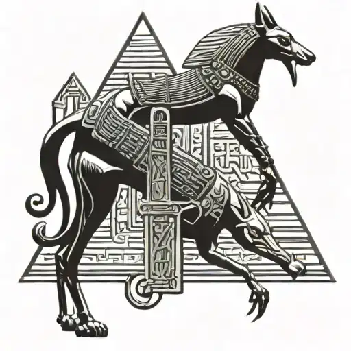 ancient Egyptian hieroglyphics, pyramid, include Thoth and anubis tattoo design idea