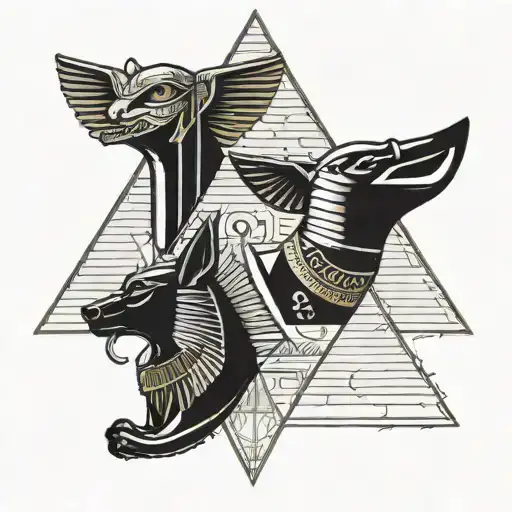 ancient Egyptian symbols, pyramid, include Thoth and anubis tattoo design idea