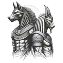 egyptian gods Anubis, ra and Thoth sleeve tattoo with each of them one above the other  tattoo design idea