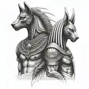 egyptian gods Anubis, ra and Thoth sleeve tattoo with each of them one above the other  tattoo design idea