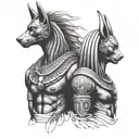 egyptian gods Anubis, ra and Thoth sleeve tattoo with each of them one above the other  tattoo design idea