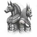 egyptian gods Anubis, ra and Thoth sleeve tattoo with each of them one above the other  tattoo design idea