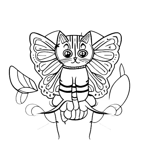cat and butterfly and dragonfly tattoo design idea