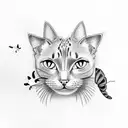cat playing with butterfly and dragonfly tattoo design idea