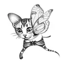 cat playing with butterfly and dragonfly tattoo design idea