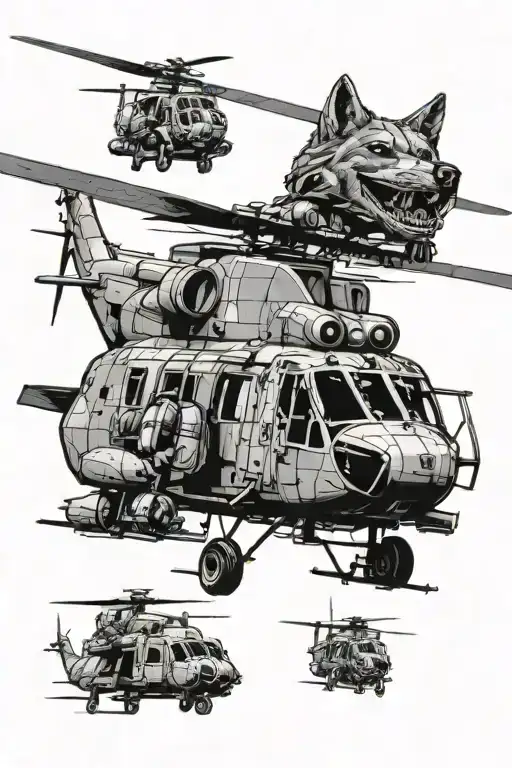 soldier wolf commanded helicopter with soldiers descend tattoo design idea