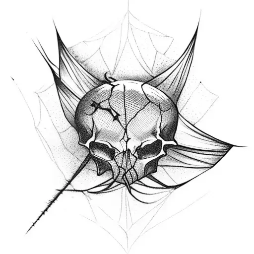 Incorporate a spider web design with a bat skull intertwined within it tattoo design idea