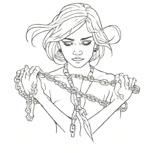 white blonde girl breaking chains tattoo design idea