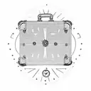 A time-traveling suitcase with clock hands as handles tattoo design idea