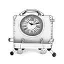 A time-traveling suitcase with clock hands as handles tattoo design idea
