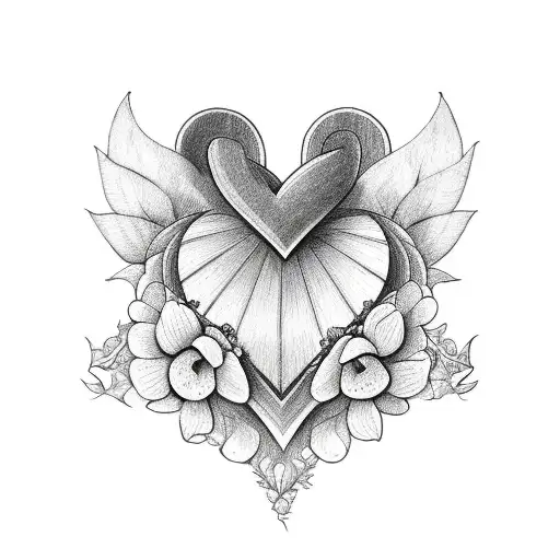 heart,  half heart flowers, half heart strength  tattoo design idea
