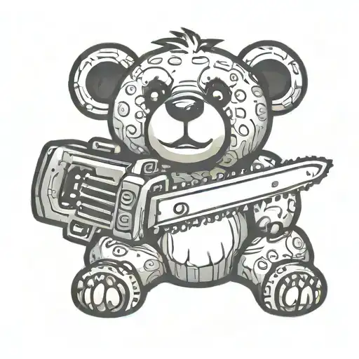 Teddy hugging a chainsaw tattoo design idea