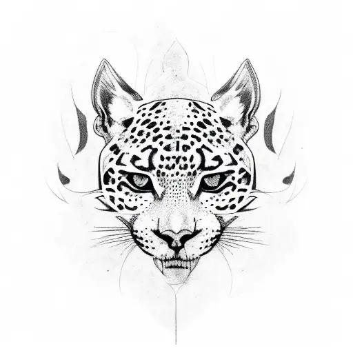 A sketch-style tattoo of a jaguar with its spots formed by intricate leaf patterns tattoo design idea