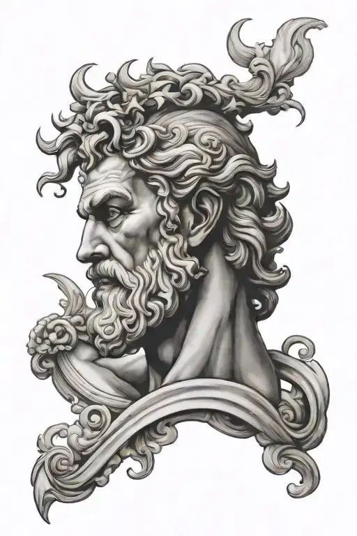 stars and clouds and zeus tattoo design idea