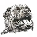 angry Pitbull with a chain and a wire in the background tattoo design idea
