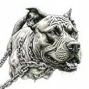 angry Pitbull with a chain and a wire in the background tattoo design idea