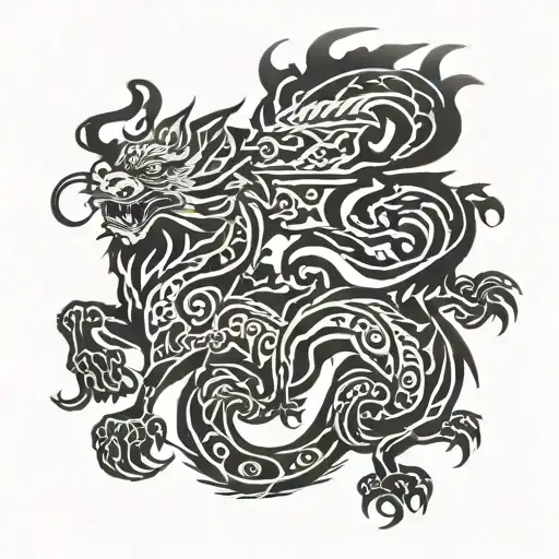 Japanese Dragon and Lion tattoo design idea