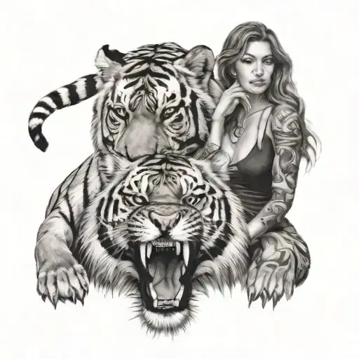 sexy woman and tiger tattoo design idea