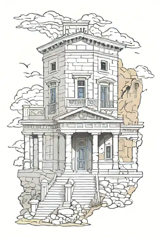 greek building tattoo design idea