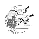 Japanese Crane with red moon tattoo design idea