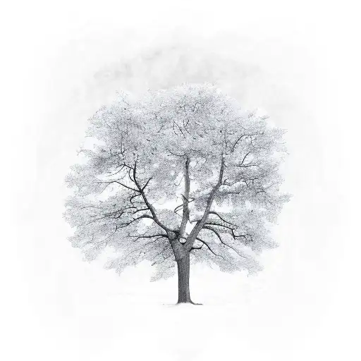 oak tree with single fallen leaf tattoo design idea
