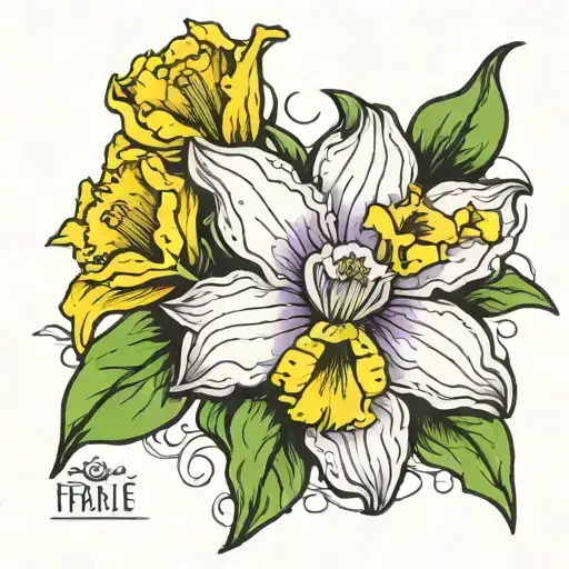 daffodil daisy poppy violet flower tattoo design idea