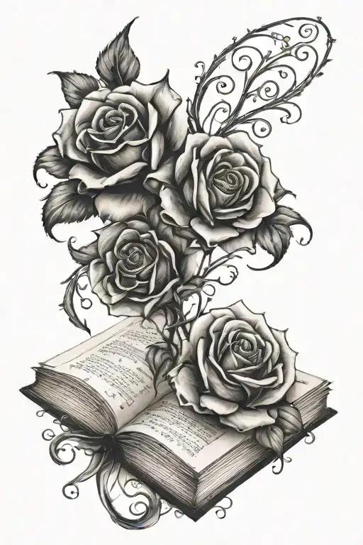 music roses wrapped book gothic inspired tattoo tattoo design idea