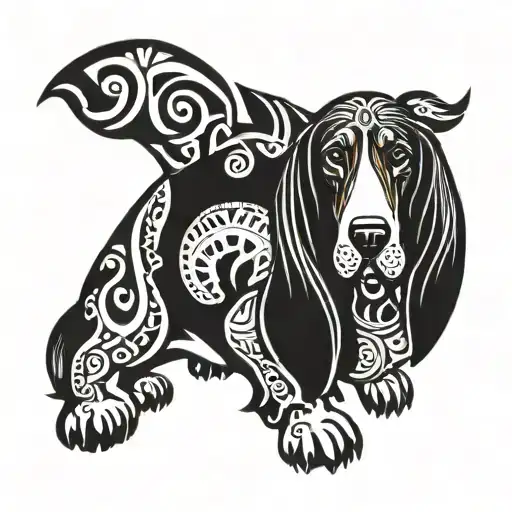 basset hound dog in black tattoo design idea