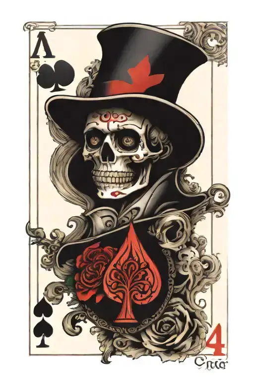 Four Aces of Spades: Positioned at the top. Pocket Watch: Placed below the playing cards, showing 7:11 pm. Burning Candl tattoo design idea