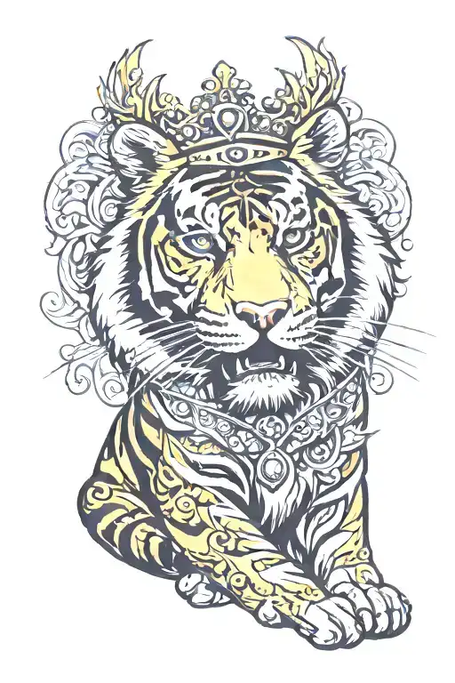 Tiger with a crown tattoo design idea