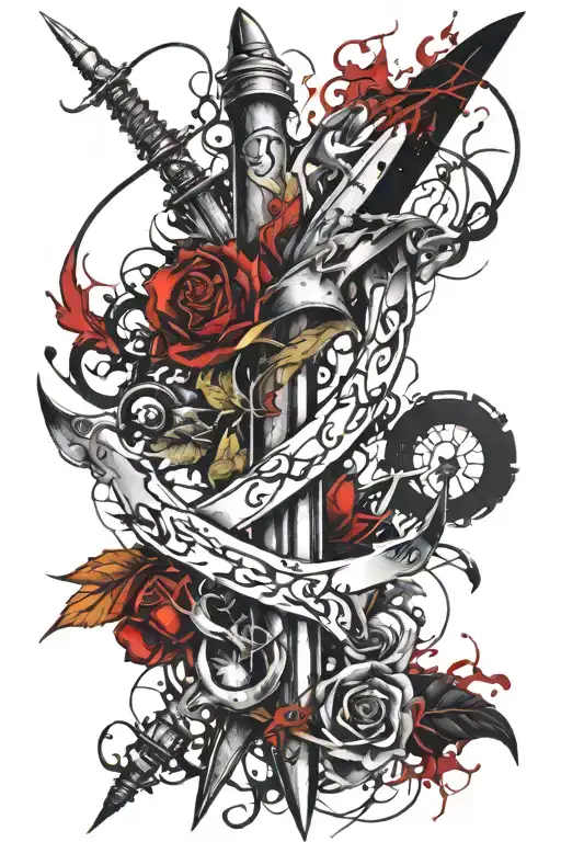 dagger intertwined vines tattoo design idea