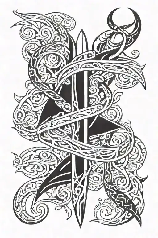 dagger intertwined vines tattoo design idea