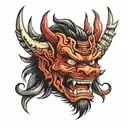 flame red samurai demon head tattoo design idea