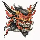 flame red samurai demon head tattoo design idea