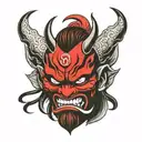 flame red samurai demon head tattoo design idea