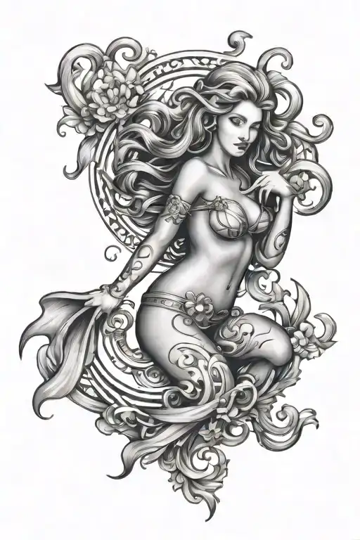 sexy Aquarius zodiac sign tattoo design idea