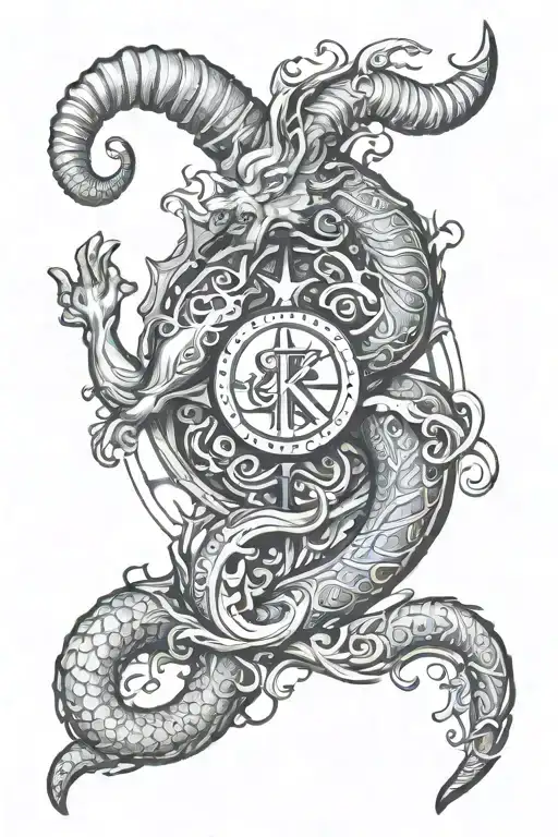capricorn aquarius zodiac sign tattoo design idea