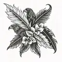 Christmas cactus intertwined with eagle feathers forming a heart shape, with the person's name written in cursive within the design tattoo design idea