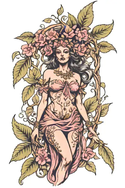 full body dryad pink canopy tattoo design idea