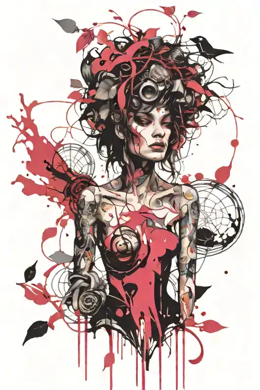 full body dryad pink canopy tattoo design idea