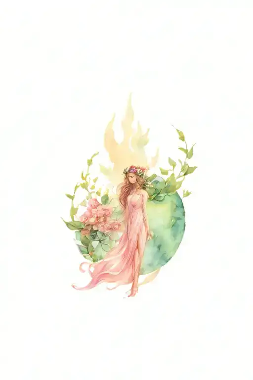 full body dryad pink canopy tattoo design idea