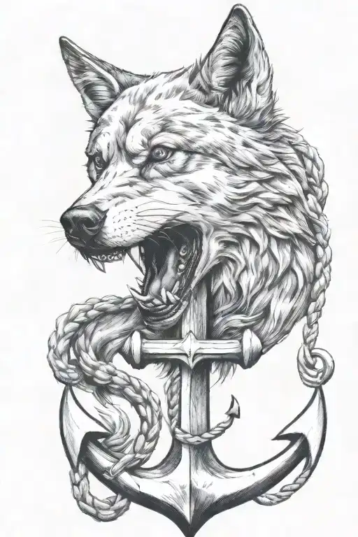 anchor and wolf growl Aggressive Defending Powerful Pain tattoo design idea